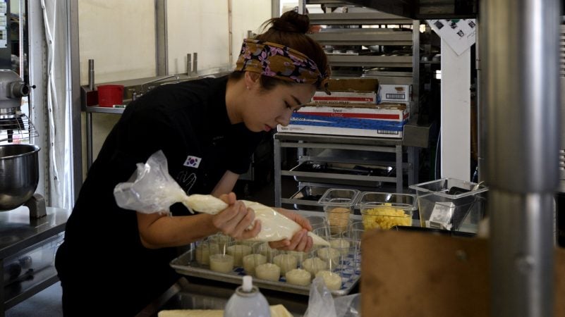 Meals for performers are prepared at the restaurant of Cirque Du Soleil's VOLTA, in Oaks, Pa., on August, 8, 2018. (Bastiaan Slabbers for WHYY)