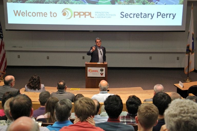 U.S. Seretary of Energy Rick Perry speaks to scientists at Princeton Plasma Physics Laboratory.