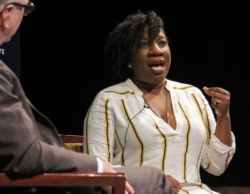 Tarana Burke, founder of the #MeToo movement, tells her story during an event put on by the World Affairs Council of Philadelphia at Suzanne Roberts Theater.