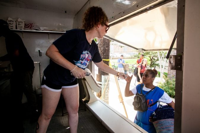 The organization NextGen provided  free ice cream from Ben & Jerry's Monday on Temple's campus while encouraging students and passers-by to register to vote. (Brad Larrison for WHYY)