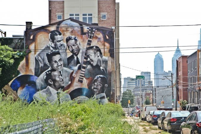 The Dixie Hummingbirds are featured in a mural at 15th and Poplar streets in Philadelphia. (Kimberly Paynter/WHYY)