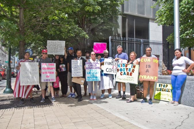 Protesters gather outside Family Court Friday. (Kimberly Paynter/WHYY)