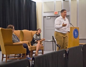 Delaware candidate for Democratic Senate nominee Kerri Evelyn Harris spoke at the University of Delaware on Friday with Alexandria Ocasio-Cortez, a New York congressional candidate.  (Kimberly Paynter/WHYY)