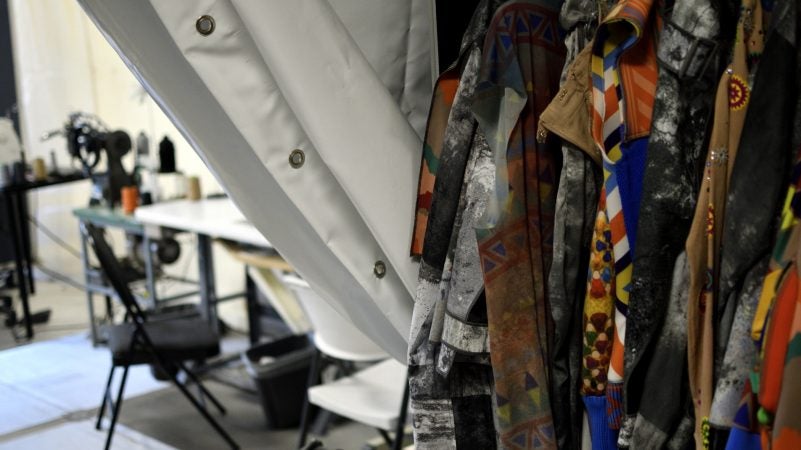 Alterations to the wardrobe can me made on site, back stage, at Cirque Du Soleil's VOLTA, in Oaks, Pa., on August 8, 2018. (Bastiaan Slabbers for WHYY)