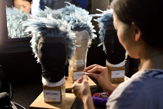 Wigs worn by the WAZ character are prepared ahead of Cirque Du Soleil's VOLTA, in Oaks, Pa., on August 8, 2018. (Bastiaan Slabbers for WHYY)