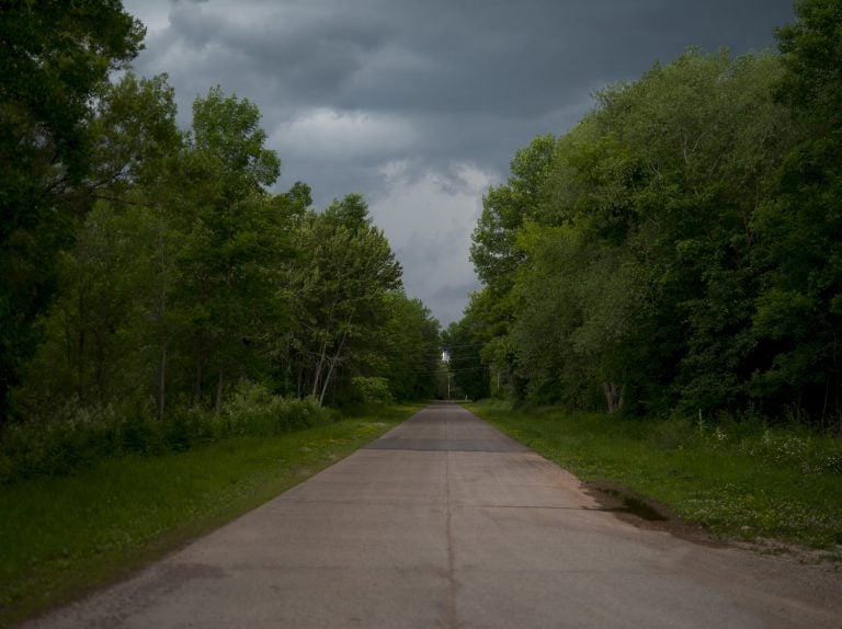 This road was lined with homes before the town of Odanah, Wis. moved to higher ground. (Joe Proudman/UC Davis)