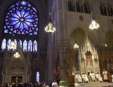 Inside the Cathedral Basilica of the Sacred Heart in Newark, N.J., Tuesday, Oct. 9, 2001. (AP Photo/Mike Derer)