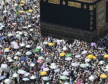 Muslim pilgrims perform the farewell circling of the Kaaba, marking the end of Hajj pilgrimage in the Muslim holy city of Mecca, Saudi Arabia, Sunday, Sept. 3, 2017. (AP Photo/Khalil Hamra)