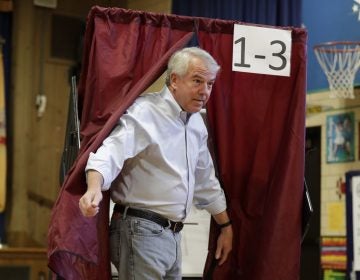 Republican U.S. Senate candidate Bob Hugin exits a voting booth in the June New Jersey primary election. A new Quinnipiac poll shows he’s gaining momentum in his race against incumbent Democrat Bob Menendez. (AP Photo/Julio Cortez)