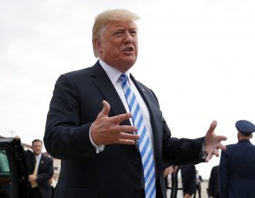 President Donald Trump speaks to the media after he steps off Air Force One, Tuesday, Aug. 21, 2018, in Charleston, W.Va. Trump says the conviction of his former campaign chairman Paul Manafort on financial crimes is 