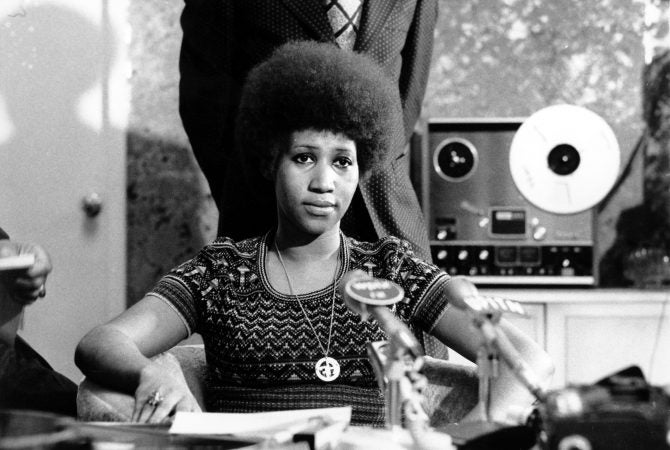 Soul singer Aretha Franklin is shown at a news conference on March 26, 1973. (AP Photo)