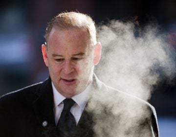 Former elected Pennsylvania state treasurer Rob McCord arrives at the U.S. District Court in Harrisburg, Pa., on Tuesday, Feb. 17, 2015. McCord resigned as treasurer Jan. 30 amid an agreement with federal prosecutors to plead guilty to two counts of extortion stemming from allegations that he used his position as treasurer to try to strong arm potential donors into contributing money to his failed gubernatorial campaign during last spring's Democratic primary.  (AP Photo/Matt Rourke)