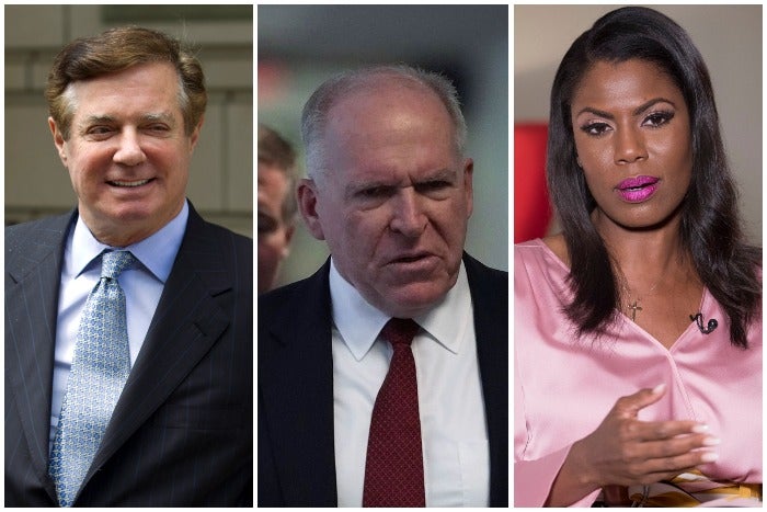 from left to right; Paul Manafort, John Brennan, Omarosa Manigault-Newman