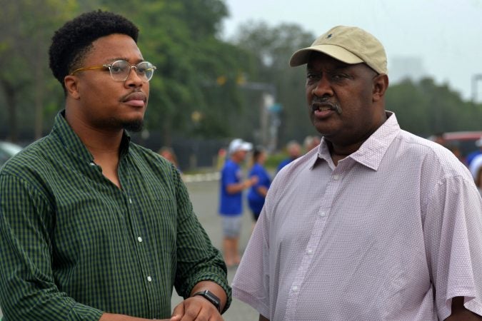 Malcolm Kenyatta and Dwight Evans at the annual Labor Day Parade on Columbus Boulevard, on Monday. (Bastiaan Slabbers for WHYY)