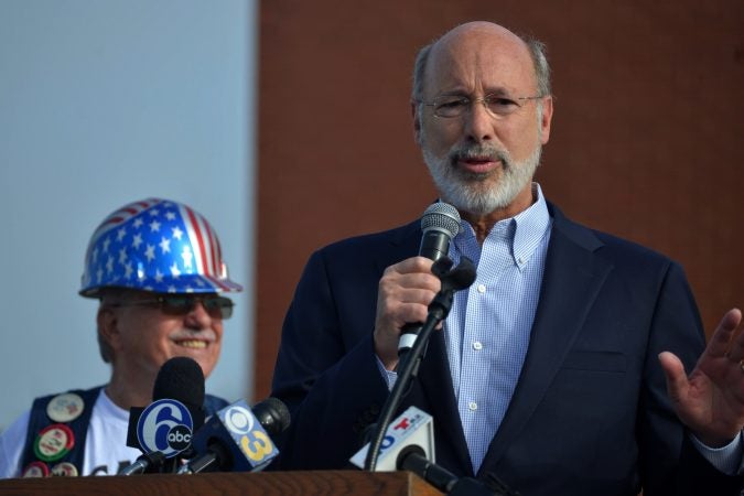 Governor Tom Wolf speaks at the annual Labor Day Parade on Columbus Boulevard, on Monday. (Bastiaan Slabbers for WHYY)