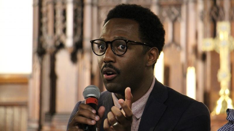 Victor Murray, director of care management at the Camden Coalition, speaks during a panel discussion on homelessness. (Emma Lee/WHYY)