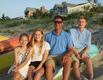 From left, Megan, Abby, Chris, and Brendan Leach vacationed in Lewes two months before he and two other firefighters died battling a Wilmington blaze. (Courtesy of Leach family)