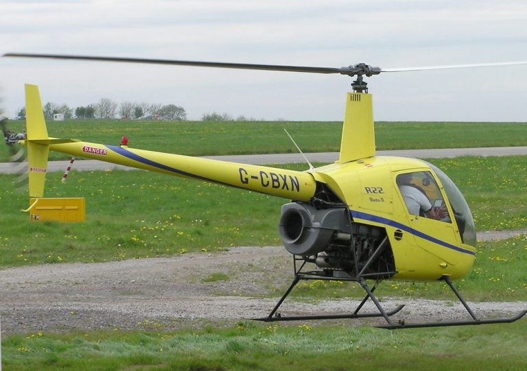 A public domain image of a Robinson R22 Beta II helicopter.