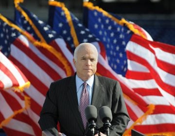 Sen. John McCain, shown here speaking to supporters at an event in 2008 at the U.S. Naval Academy, will be buried at the academy's cemetery in Annapolis, Md. (Gail Burton/Associated Press)