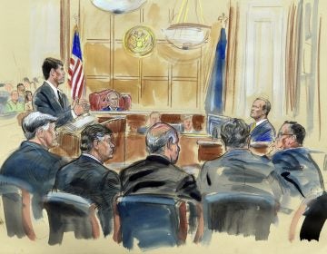 This courtroom sketch depicts Rick Gates (right) answering questions by prosecutor Greg Andres as he testifies in the trial of Paul Manafort in Alexandria, Va. (Dana Verkouteren/AP)