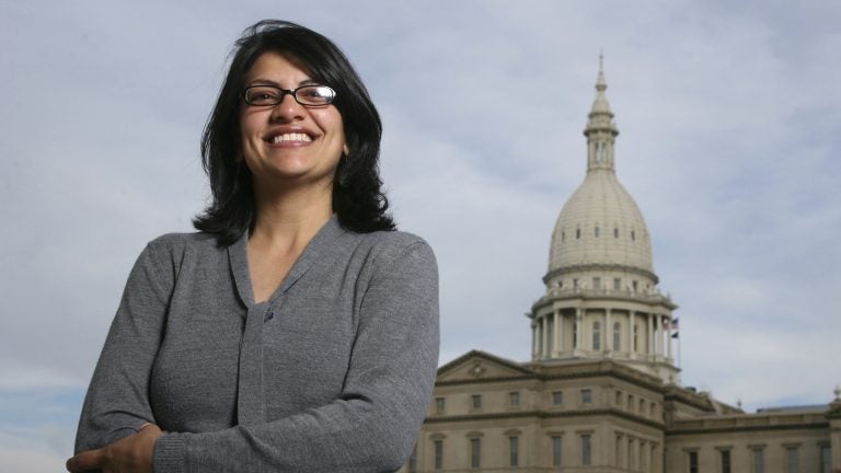 Rashida Tlaib, pictured in 2008 outside the Michigan Capitol in Lansing, Mich., served as a state legislator for six years. On Tuesday, Democrats picked her to run unopposed for the congressional seat that former Rep. John Conyers held for more than 50 years. Tlaib would be the first Muslim woman in Congress. (Al Goldis/AP)