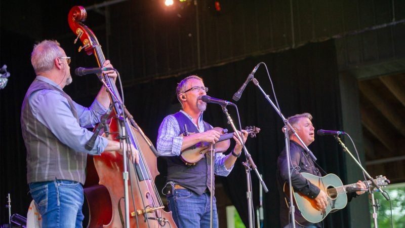 The Bluegrass band Balsam Range performs on the Martin Martin Main Stage during the Saturday evening concert. (Jonathan Wilson for WHYY)