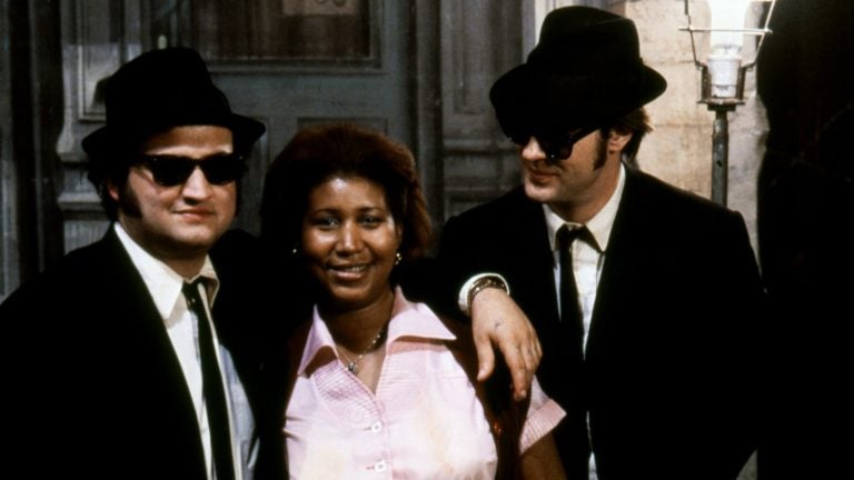 Aretha Franklin was in her element with comedians John Belushi and Dan Aykroyd on the set of The Blues Brothers. (Sunset Boulevard/Corbis via Getty Images)