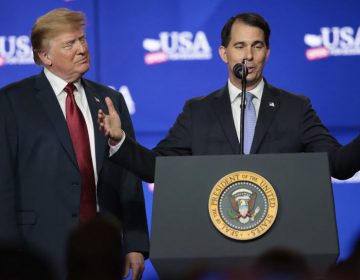 President Trump and Wisconsin Gov. Scott Walker participate in a groundbreaking ceremony for the $10 billion Foxconn factory complex in June.