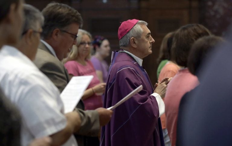 Bishop Ronald Gainer, of the Harrisburg Diocese, arrives to celebrate mass at the Cathedral Church of Saint Patrick in Harrisburg, Pa., Friday, Aug. 17, 2018. Gainer, who's named in a grand jury report on rampant sexual abuse by Roman Catholic clergy is celebrating a Mass of forgiveness, as the Vatican expresses 