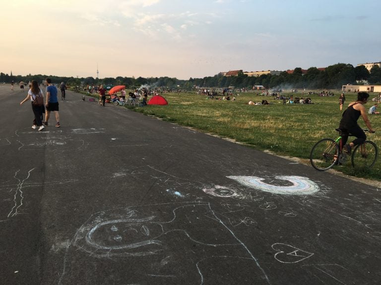 Thousands of Berliners come to Tempelhof on warm summer evenings, but there's always room for more. (Martin Kaste/NPR)