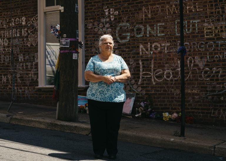 Susan Bro stands on 4th Street SE in Charlottesville, Va., where where her daughter Heather Heyer was killed. Heyer died in August 2017 during a violent white nationalist rally. Susan Bro stands on 4th Street SE in Charlottesville, Va., where where her daughter Heather Heyer was killed. Heyer died in August 2017 during a violent white nationalist rally.
(Justin T. Gellerson for NPR)