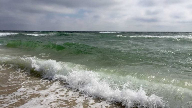 Waves breaking along a Jersey Shore beach. (Image: Justin Auciello/for WHYY)