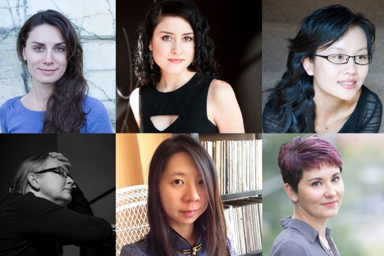 The Philadelphia Orchestra will hold a workshop featuring the music of six women composers. 
Top row:  Eötvös, Hilary Purrington,  Xi Wang. Bottom row: Robin Holcomb, Chen-Hui Jen, and Nina C. Young. (Photo courtesy of the Philadelphia Orchestra)