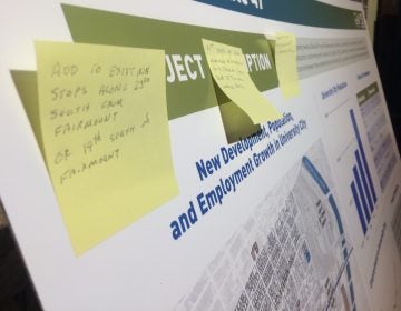 A poster board with residents' comments at SEPTA's Route 49 open house last year. (Jim Saksa/WHYY News)