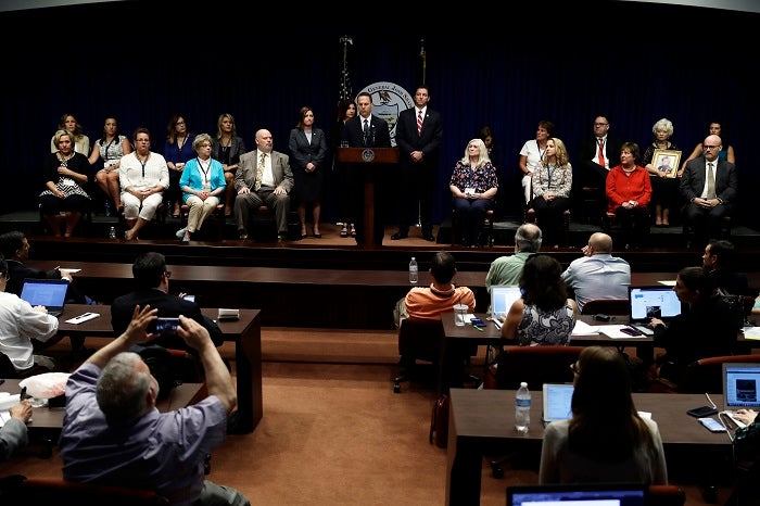 Pennsylvania Attorney General Josh Shapiro speaks during a news conference about clergy sexual abuse at the Pennsylvania Capitol in Harrisburg, Pa., Tuesday, Aug. 14, 2018.   (AP Photo/Matt Rourke)