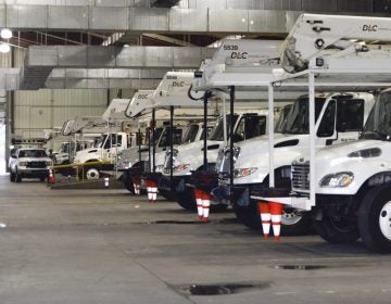 Early in the morning, Duquesne Light crews prepare their trucks for the day ahead installing new transformers, poles and auto-switches to reroute power around outages. (Amy Sisk / StateImpact Pennsylvania)