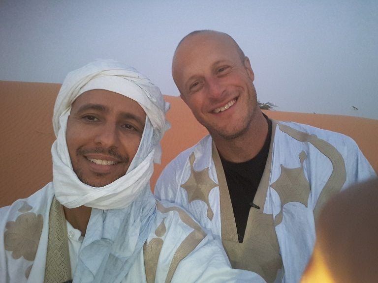 Former Guantanamo guard Steve Wood, right, flew to Mauritania this spring to visit Mohamedou Ould Slahi — the detainee he once spent his days guarding. Slahi was released from Guantanamo in 2016.
(Courtesy of Mohamedou Slahi)