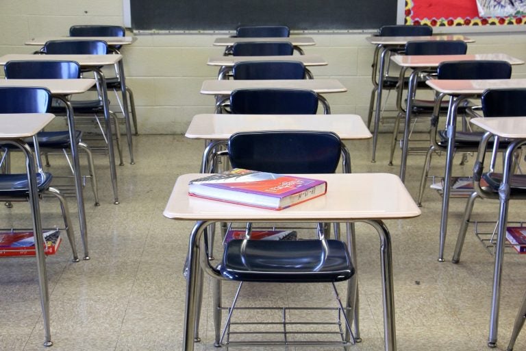 A vacant classroom at Lankenau High School in Philadelphia.