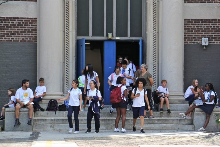 Students are released from George A. McCall School at noon Thursday, Sept. 6, 2018, because of the heat. It was the fifth early dismissal for heat for the Philadelphia School district since the school year began