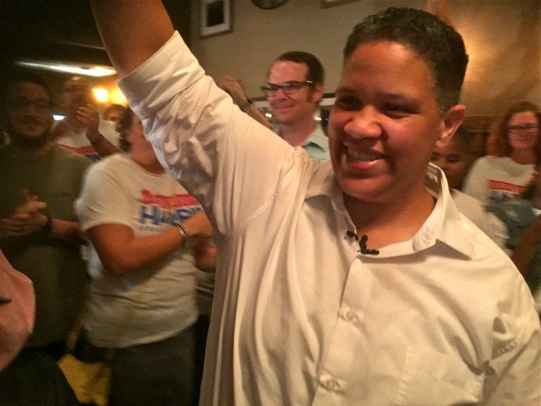 Kerri Evelyn Harris is cheered by supporters in Wilmington after U.S. Sen. Tom Carper defeated her Thursday in Delaware's Democratic primary.