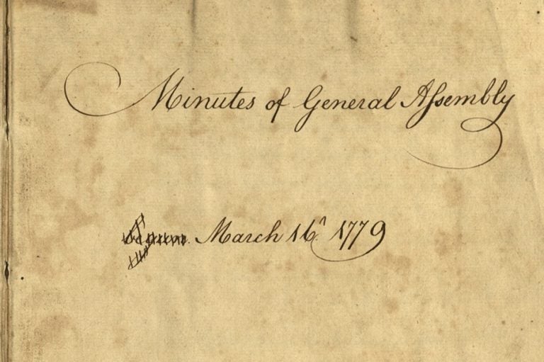 An original 1779 minute book of Pennsylvania’s unicameral Revolutionary General Assembly has returned to Pennsylvania for safekeeping in the Pennsylvania State Archives. (Pennsylvania Historical and Museum Commission)