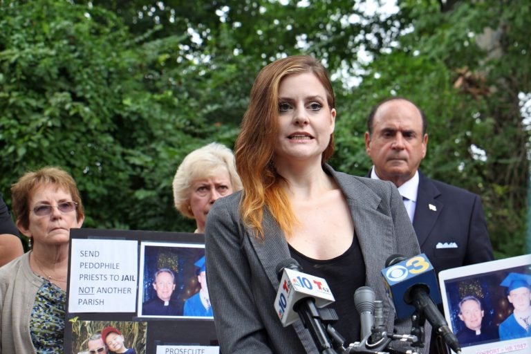 Gymnast Jessica Howard, who was sexually abused by USA Gymnastics team doctor Larry Nassar, speaks on behalf of the victims of Catholic priests, urging Pennsylvania to adopt a law that would suspend the statute of limitations in claims of child sexual abuse. (Emma Lee/WHYY)