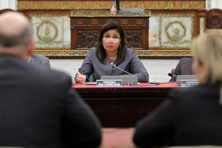 Philadelphia City Councilwoman Maria Quinones Sanchez hears testimony on her bill, which would authorize the city to issuye municipal identification cards.