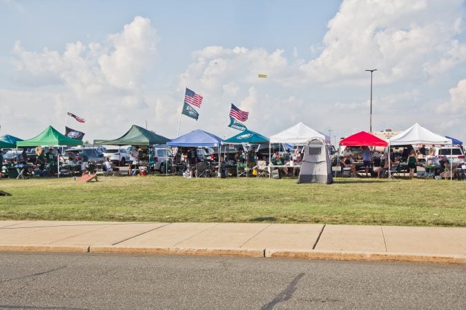 Eagles fan tailgate the first game of the season. (Kimberly Paynter/WHYY)
