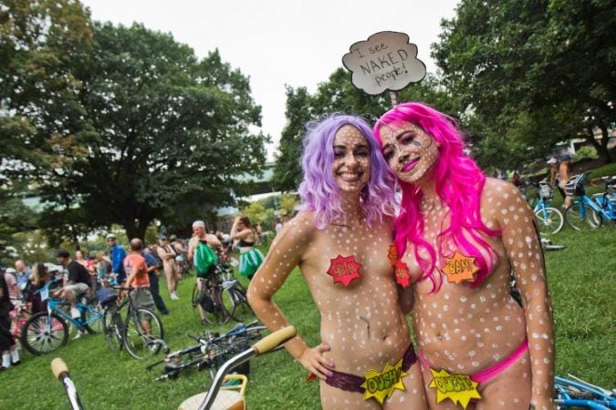 Bikers covered up as they felt appropriate for the free-spirited event. (Kimberly Paynter/WHYY)