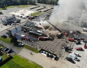 An aerial image of the Caffrey's Tavern fire in Lacey Township Wednesday. (Image: Scott M. Dacus via Jersey Shore Hurricane News) 