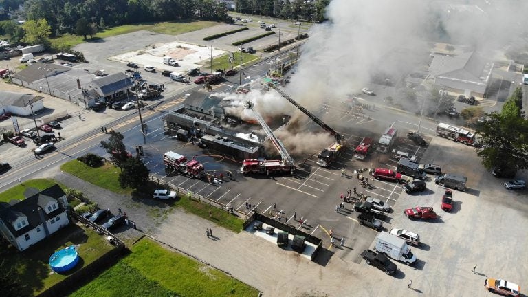 An aerial image of the Caffrey's Tavern fire in Lacey Township Wednesday. (Image: Scott M. Dacus via Jersey Shore Hurricane News) 