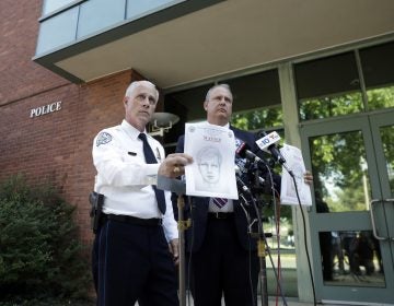 West Goshen Police Chief Joseph Gleason, left, and Charles Gaza, with the Chester County, Pa., District Attorney's Office, hold sketches of then-suspected road rage shooter during a news conference outside police headquarters, Friday, June 30, 2017, in West Goshen, Pa. Twenty-nine-year-old David Desper pleaded guilty Wednesday in Chester County in the death of 18-year-old Bianca Roberson. (AP Photo/Matt Slocum, File)