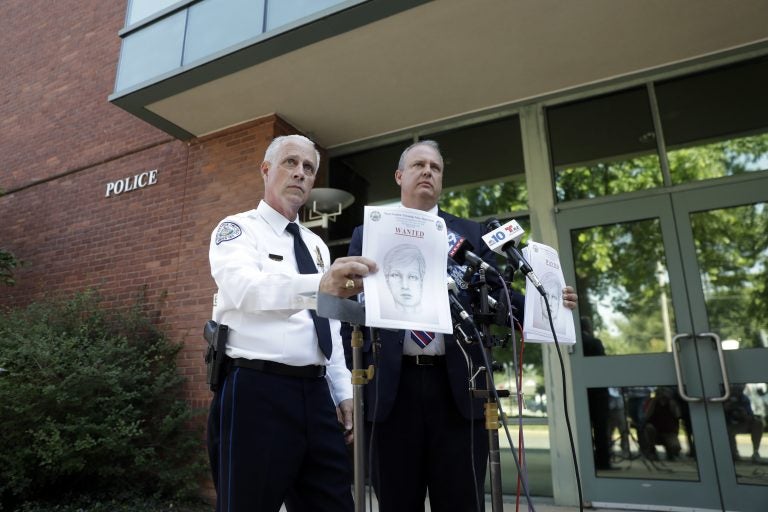 West Goshen Police Chief Joseph Gleason, left, and Charles Gaza, with the Chester County, Pa., District Attorney's Office, hold sketches of then-suspected road rage shooter during a news conference outside police headquarters, Friday, June 30, 2017, in West Goshen, Pa. Twenty-nine-year-old David Desper pleaded guilty Wednesday in Chester County in the death of 18-year-old Bianca Roberson. (AP Photo/Matt Slocum, File)