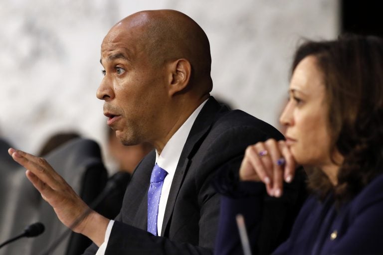 Sen. Cory Booker, D-N.J., (left), next to Sen. Kamala Harris, D-Calif., questions President Donald Trump's Supreme Court nominee, Brett Kavanaugh, as he testifies before the Senate Judiciary Committee on Capitol Hill in Washington, Wednesday, Sept. 5, 2018, on the second day of his confirmation hearing to replace retired Justice Anthony Kennedy. (Jacquelyn Martin/AP Photo)